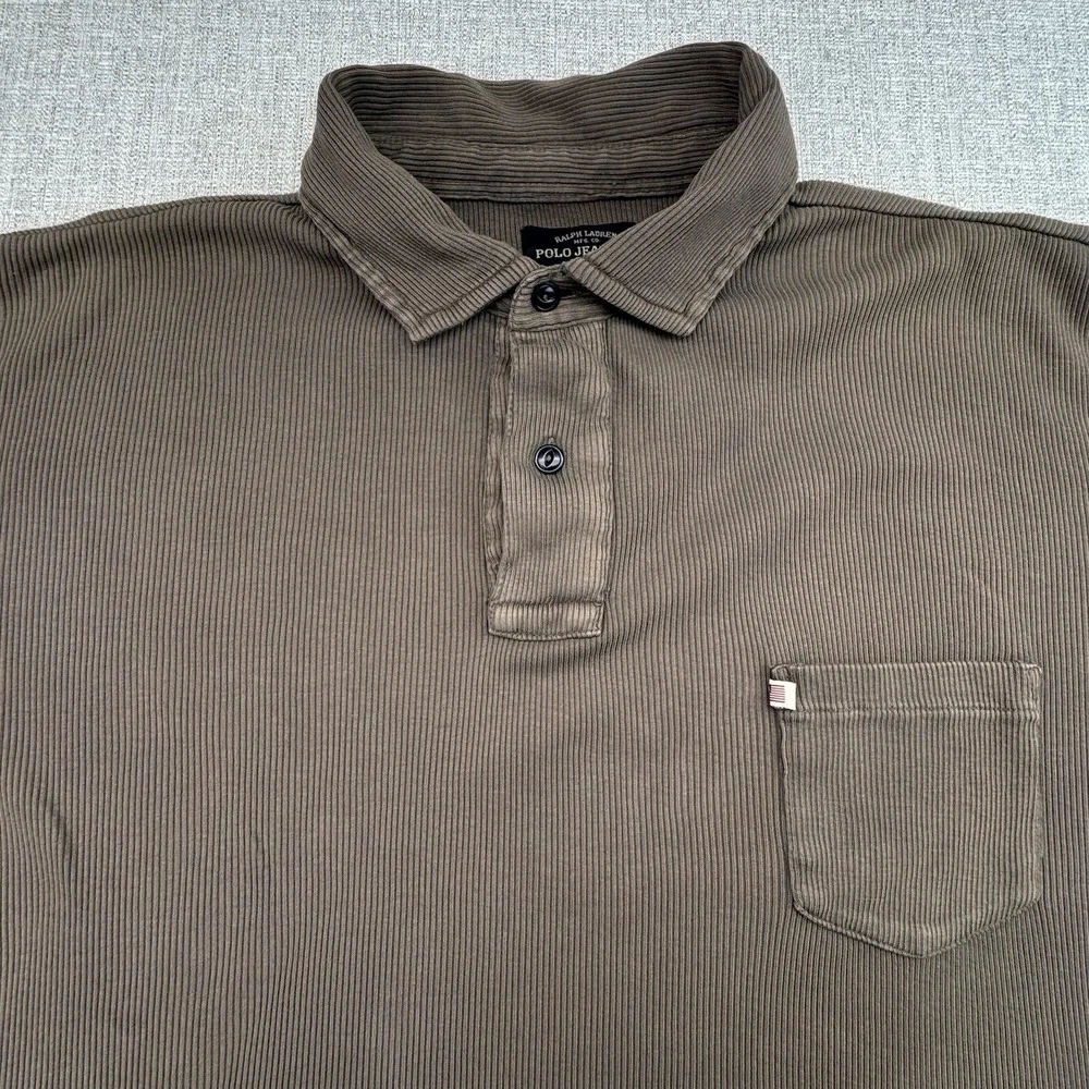 Vintage Polo Jeans Co. Ralph Lauren Mens  2XL Polo Shirt Brown Ribbed Cotton